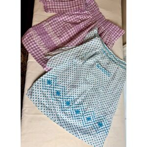 VTG Half Aprons 1950s Blue & Purple Gingham Pocket RikRack Pinup Retro Kitchen